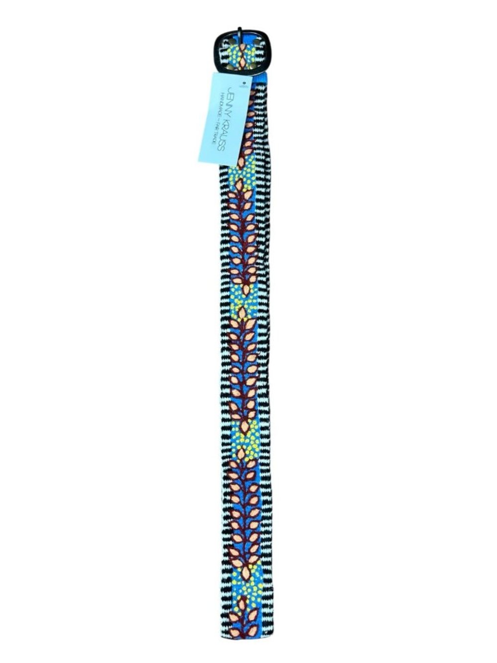 Jenny Krauss NWT Embroidered Wool Belt Size L Blue Boho Handmade Peru Fair Trade